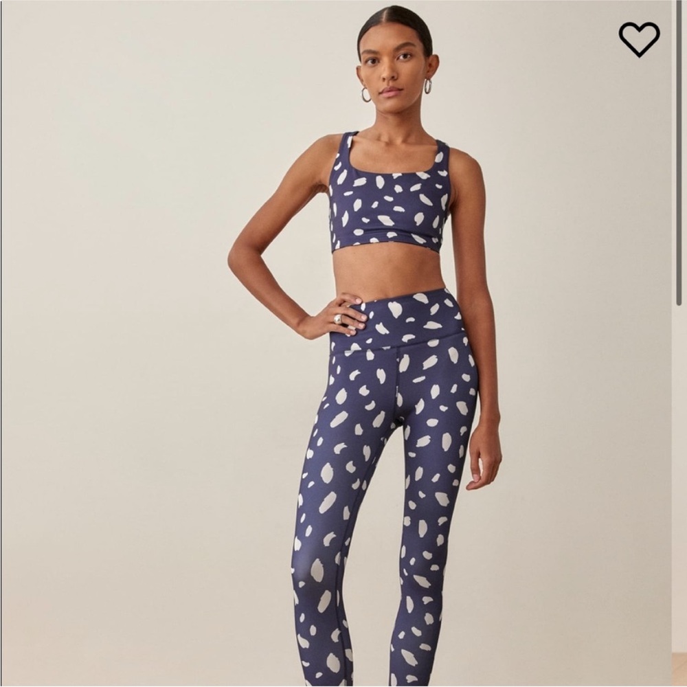Reformation Eco-move high rise Navy and White Patterned Leggings Set